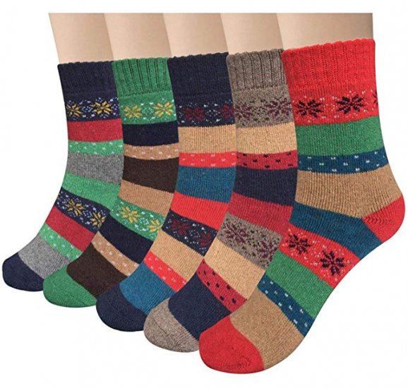 YSense 5 Pairs Womens Knit Warm Casual Wool Crew Winter Socks (fits shoe size 5-8) - Click Image to Close