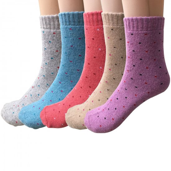 YSense - Pack of 5 Womens Thick Knit Warm Casual Wool Crew Winter Socks - Click Image to Close