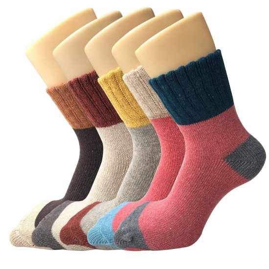 YSense - 5 Pairs Womens Socks Wool Thermal Warm Knitting Ladies Socks for Winter - Click Image to Close