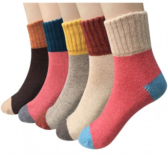 YSense 5 Pairs Womens Knit Warm Casual Wool Crew Winter Socks (fits shoe size 5-8) - Click Image to Close