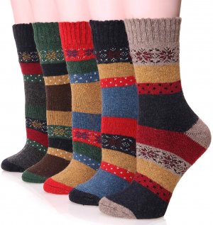 YSense - 5 Pairs Womens Socks Wool Thermal Warm Knitting Ladies Socks for Winter