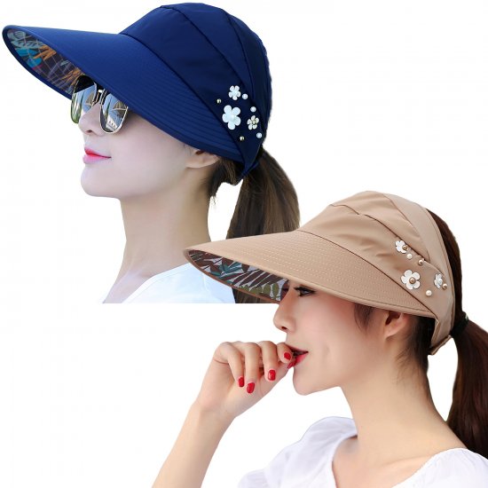 Womens Sun Hats Wide Brim UV Protection Summer Beach Cap Sports Visor - Click Image to Close