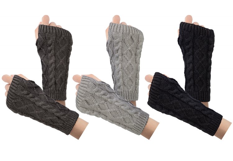 3-4 Pairs Fingerless Gloves Arm Warmers for Women Knit Hand Crochet Winter Warm Mittens - Click Image to Close