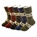 YSense - 5 Pairs Womens Socks Wool Thermal Warm Knitting Ladies Socks for Winter