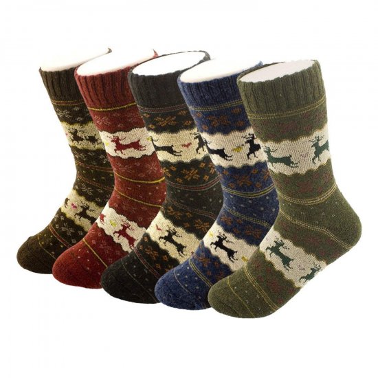 YSense - 5 Pairs Womens Socks Wool Thermal Warm Knitting Ladies Socks for Winter - Click Image to Close