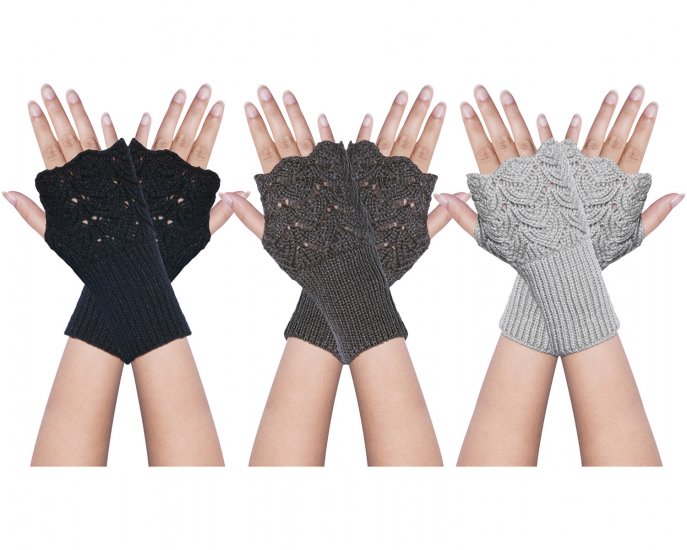 3-4 Pairs Fingerless Gloves Arm Warmers for Women Knit Hand Crochet Winter Warm Mittens - Click Image to Close