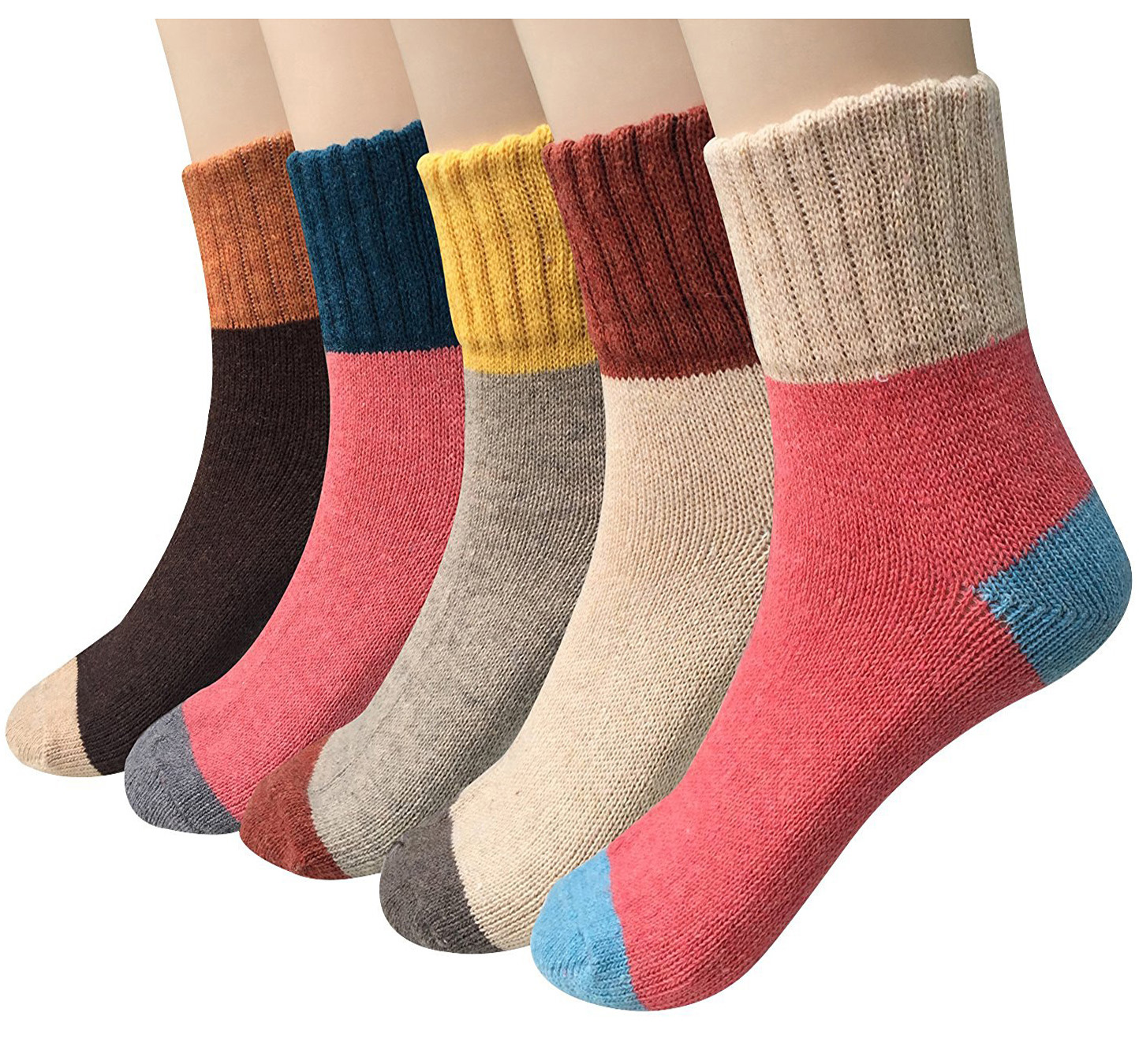 YSense 5 Pairs Womens Knit Warm Casual Wool Crew Winter Socks (fits shoe size 5-8)