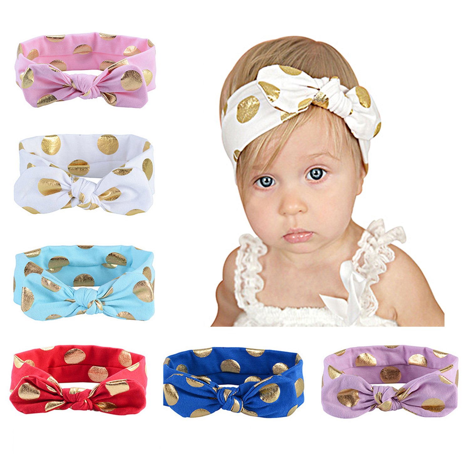 YSense - Baby Girl Multicolor Hair Hoops Headbands,Solid Bunny Ears,Bow Headbands(6 PACK)