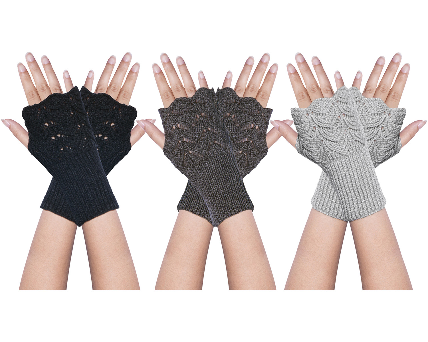 3-4 Pairs Fingerless Gloves Arm Warmers for Women Knit Hand Crochet Winter Warm Mittens